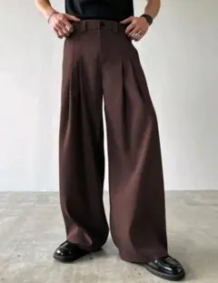 ワイドスラックス ブラウン メンズ