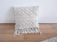 バリ島買付 マクラメ編み クッションカバーC 40×40cm｜生成り ナチュラルのサムネイル
