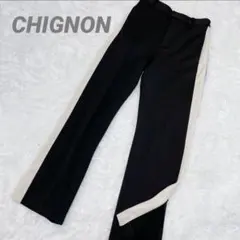 CHIGNON シニヨン スリット ジャージ ライン パンツ ゴム ブラック　黒