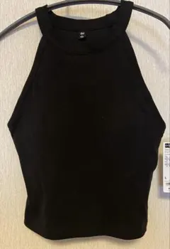 新品 GU WOMENブラフィール クロップドホルターネック タンクトップ L黒