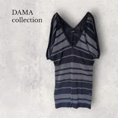 DAMAcollectio麻シルク混 ボーダーニットチュニック 黒 S シアーのサムネイル