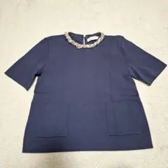 ZARA ザラ ビーズ付き クルーネック トップス ショート丈