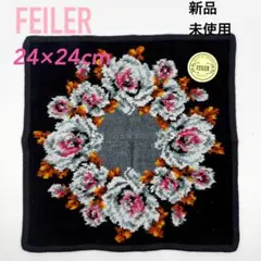 【新品未使用】FEILER グレーローズ柄 リース タオルハンカチ 24cm角