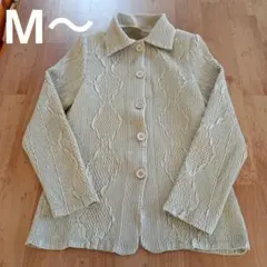 M～　襟付き　カーディガン　ブラウス　羽織り　ジャケット　グレージュ
