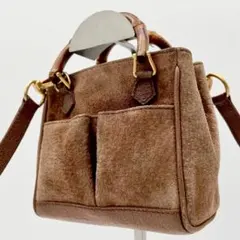 GUCCI 2Way ハンドバッグ ショルダー バンブー スエード レザー 茶