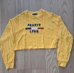 ​【FOREVER 21】ショート丈 長袖 Tシャツ イエロー M ロゴ