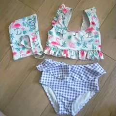 水着　キッズ　100cm　フラミンゴ　ギンガム　セパレート　女の子　可愛い　旅行