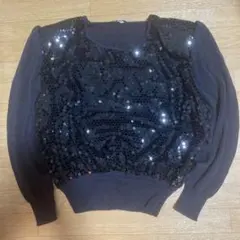 初出品！スパンコール装飾 黒 ニットセーター 長袖