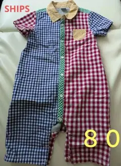 【SHIPS チェック柄ロンパース／80サイズ