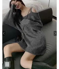 【グレイル　GRL】ビッグカラーオフショルニットワンピース