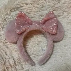 ミ二ー カチューシャ ファー もふもふ スパンコール ピンク