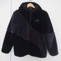 PUMA フード付きボアジャケット 160cm 黒＆グレー