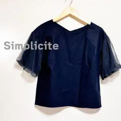 SIMPLICITE シンプリシテェ　カットソー　半袖　シアー袖　ネイビー　紺色のサムネイル