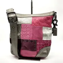 y2k COACH パッチワーク ワンショルダーバッグ ピンク シグネチャー COACH シグネチャー パッチワーク ワンショルダーバッグ ピンク Y2K