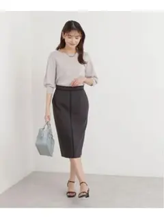 ナチュラルビューティーベーシック 洗える バイカラー タイトスカート チャコール