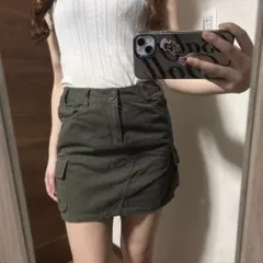 カーゴスタイルタイトスカート オリーブグリーン カーキ ミニスカート
