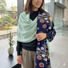 着物 リメイク ストール 紺色 × 青系