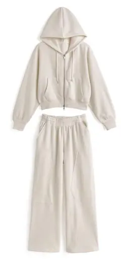 ダブルジップパーカー×ワイドパンツ裏起毛スウェットセットアップ[ru1331]