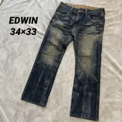 EDWIN 503 ヴィンテージ風 色落ちデニムパンツ ストレート 34×33