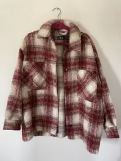ZARA 赤白チェック シャツジャケット Mサイズ