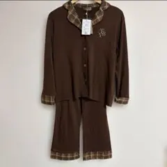 新品レディース長袖パジャマ上下セット ブラウンチェックMサイズ