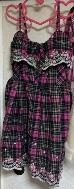LIZ LISA 黒とピンクチェック柄ノースリーブミニワンピース サイズ0