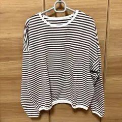 長袖　ブラウン　ボーダー　カットソー　ニット　トレーナー