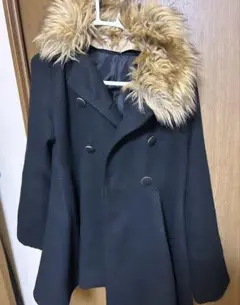 CAULA 黒ウールコートファー襟付き