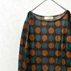 l'amie cloche カットソー 長袖 ボートネック ドット柄 総柄