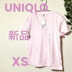新品未使用タグ付き　ユニクロ　スラブジャージーVネックTシャツ　ピンク　XS