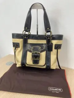 COACH コーチ ストロー レザー カゴバッグ ハンドバッグ トートバッグ◇