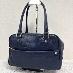 カプリヌーヴ ハンドバッグ トートバッグ 革 ネイビー クロコ型押し