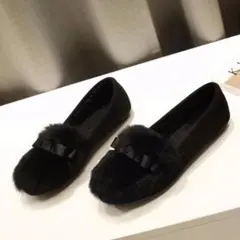 レディース パンプス もこもこ ファー ブラック◯