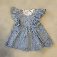 petit main 水色刺繍チュニック フリル袖