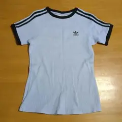 adidas ストライプ Tシャツ S 水色