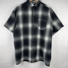 美品 USA製 Caltop 半袖 オンブレ チェック シャツ ブラック M