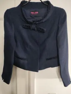 希少90s✦YUKITORIIユキトリイネイビーリボンフリルノーカラージャケット