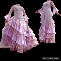 美品 prima boutique 社交ダンス ドレス ラベンダー 伸縮性有のサムネイル