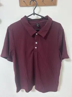 SHEIN DAZY リブポロシャツ 半袖 ボルドー XL