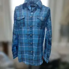 CECIL McBEE 青系チェック 長袖シャツ