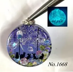 展示用/レジン/幻想の森の蛍と親子鹿　紫陽花　蓄光　オルゴナイトネックレス 展示用/レジン/幻想の森の蛍と親子鹿 紫陽花 蓄光 オルゴナイト