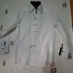 ホワイト 長袖 ワイシャツ襟高【Lサイズ】 少し襟に黄ばみ有り
