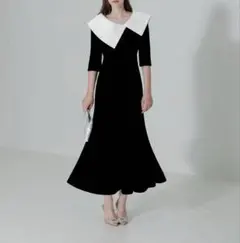 マ❤︎様専用【美品】LEJA アシンメトリービッグカラーベロアマーメイドドレスＳ