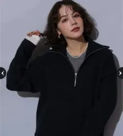 アルページュストーリー ハーフジップミニニットワンピース 紺