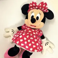 【美品】ミニーマウス ぬいぐるみ 大きめ ハート柄 ピンク