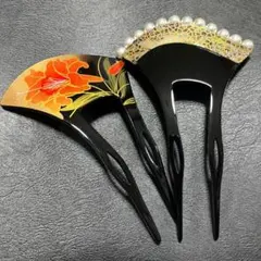 2点セットR 簪 かんざし 髪飾り バチ型 和装小物 結婚式 着物 銀色 パール