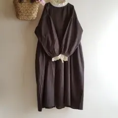 新品　SM2☆チャコール／前後着極細ストライプ綿麻ワンピース