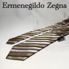 新品タグ付☆ゼニア☆ネクタイ☆ゴールド☆ブラウン☆ピンク☆ストライプ柄☆686