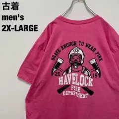 古着 ギルダン Tシャツ HAVELOCK 消防署 ビッグサイズ ピンク 2XL
