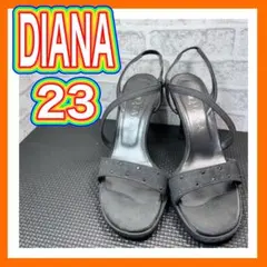 【美品】DIANA ダイアナ サテン ストラップサンダル ビジュー 黒 23c